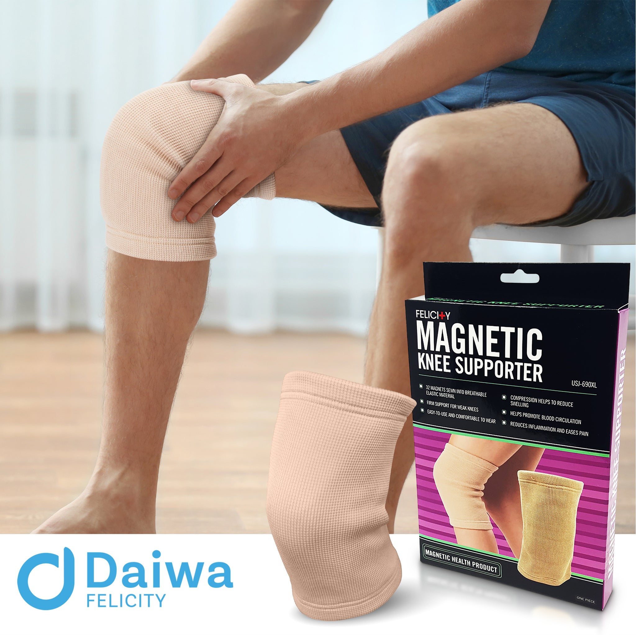 Magnetic Knee Brace USJ-690 for Arthritis Joint Pain Injury Recovery - Knee Compression Sleeve