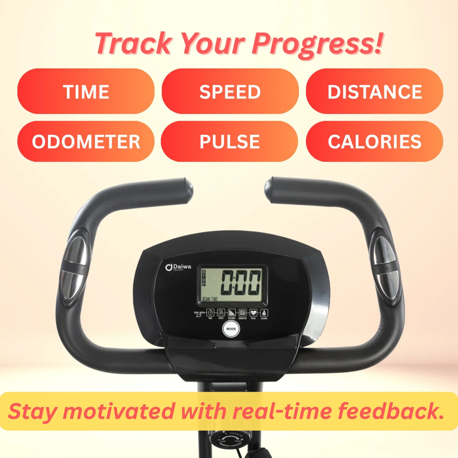 Daiwa Felicity Ez Bike Pro Folding Exercise Bike with Resistance Bands, Compact Design, Adjustable Seat Height