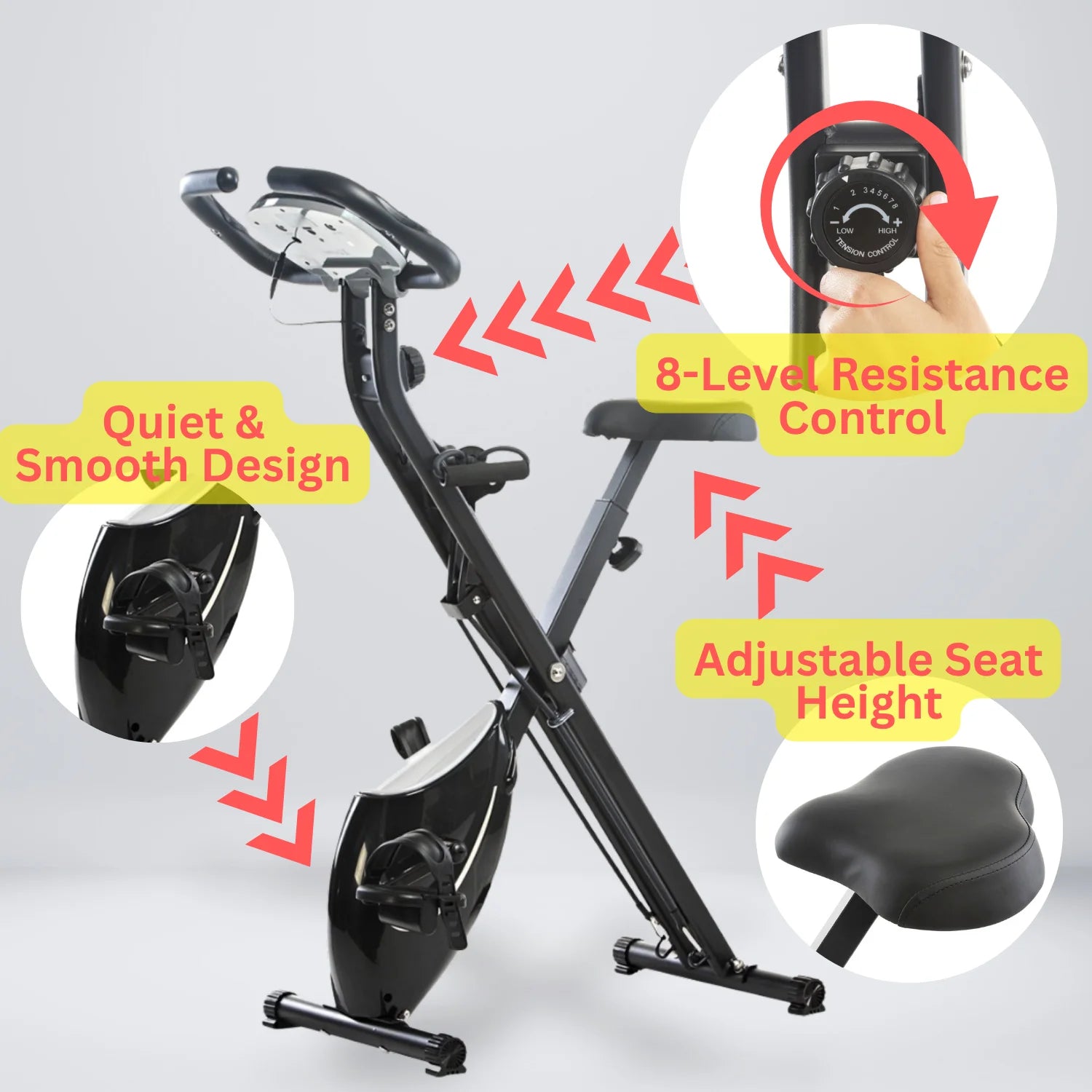 Daiwa Felicity Ez Bike Pro Folding Exercise Bike with Resistance Bands, Compact Design, Adjustable Seat Height