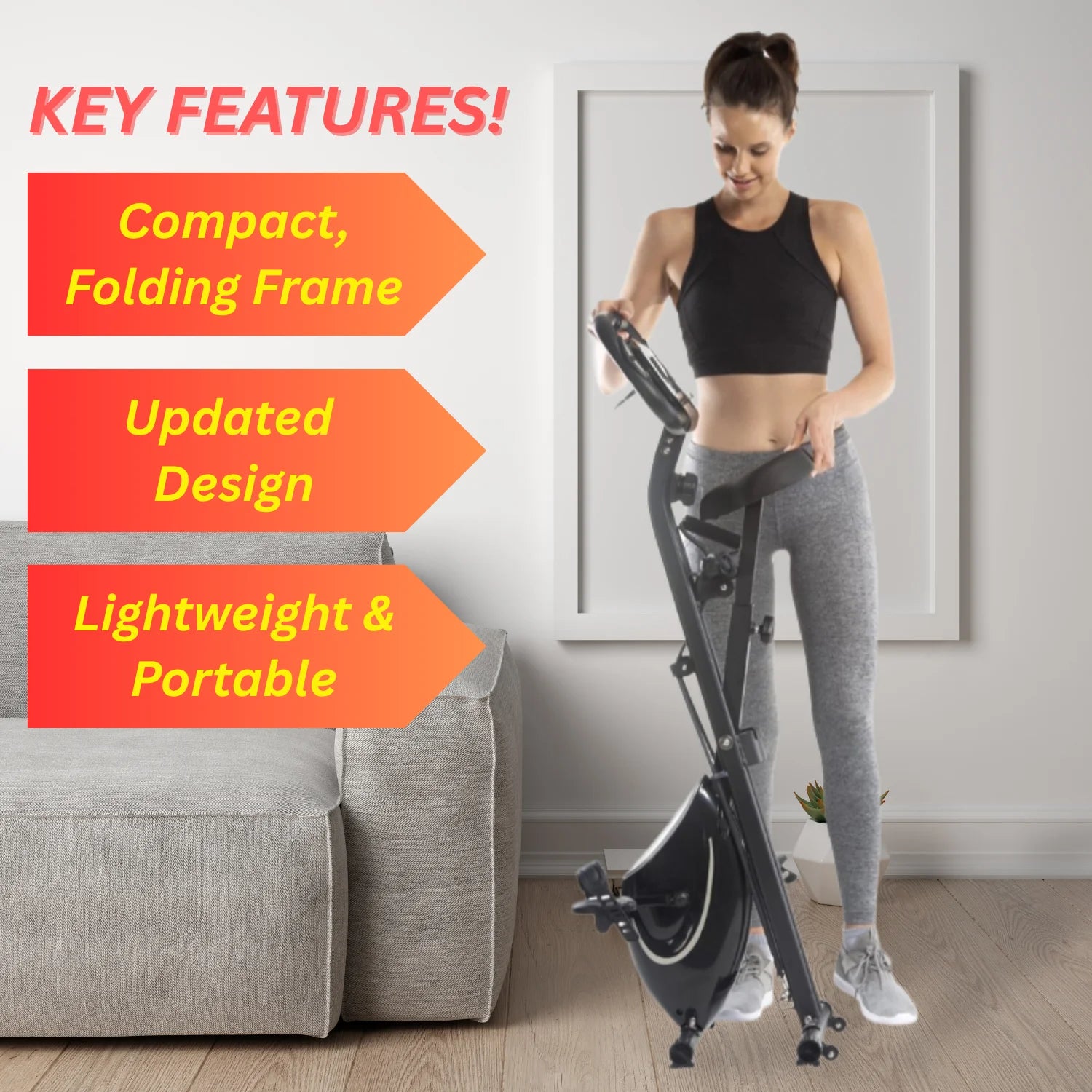 fold up stationary bicycle Exercise Bike Folding Magnetic Bike with Arm Resistance Bands Steel frame Foldable Exercise Bikes for Compact