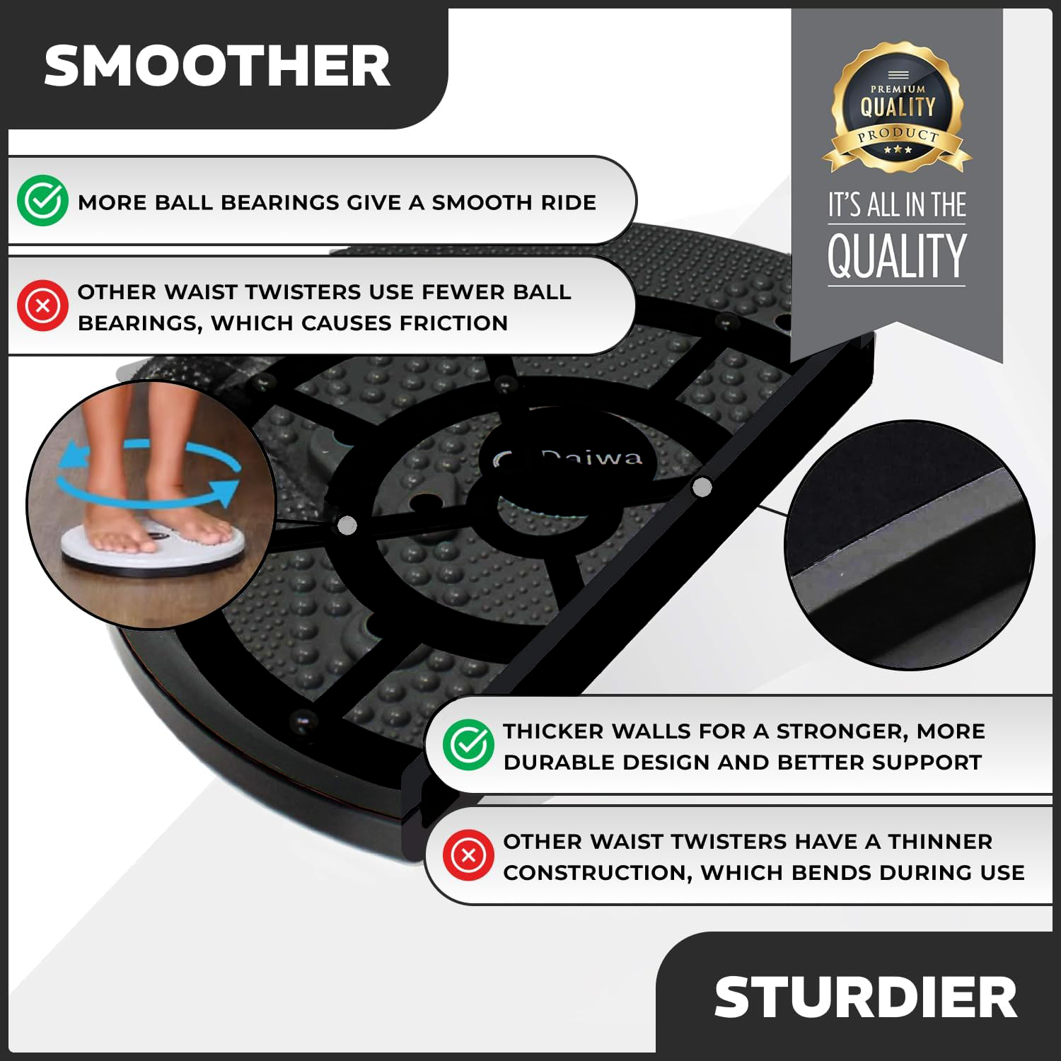 Daiwa Felicity Figure Trimmer Ab Twister Board for Exercise Waist Twisting Disc with 8 Magnets