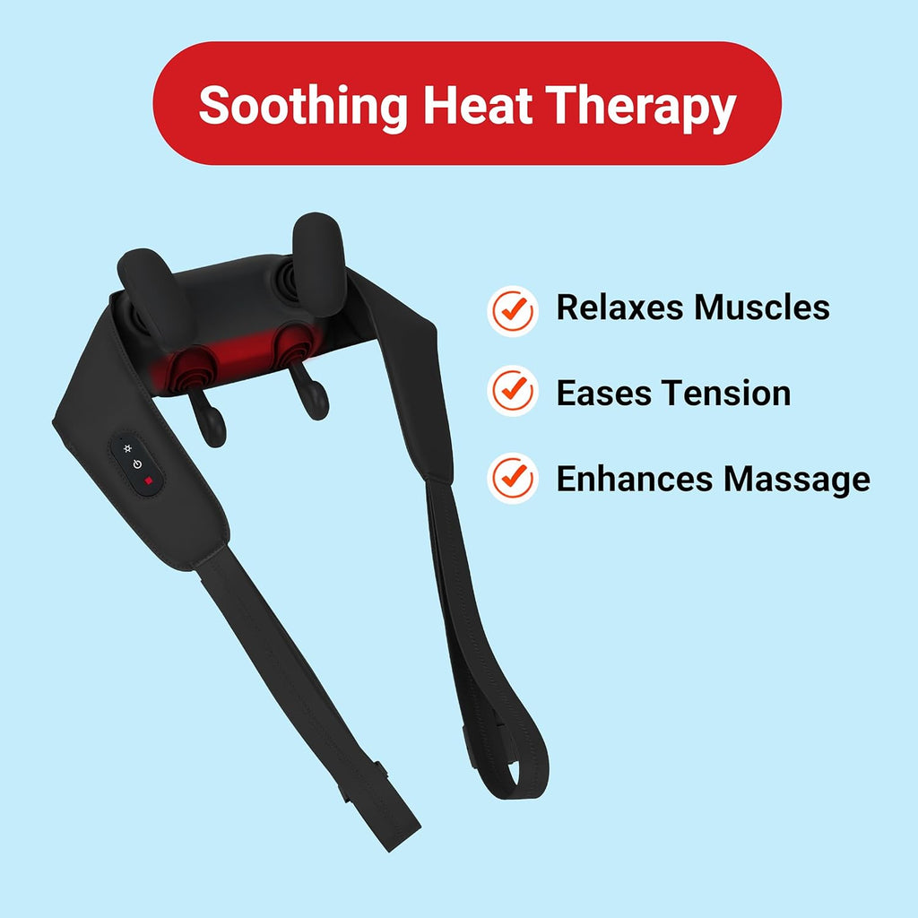 Daiwa Felicity Momizo Neck and Shoulder Massager – 4 Deep Kneading Nodes, Heat Therapy, Rechargeable, Hands-Free, One-Touch Control