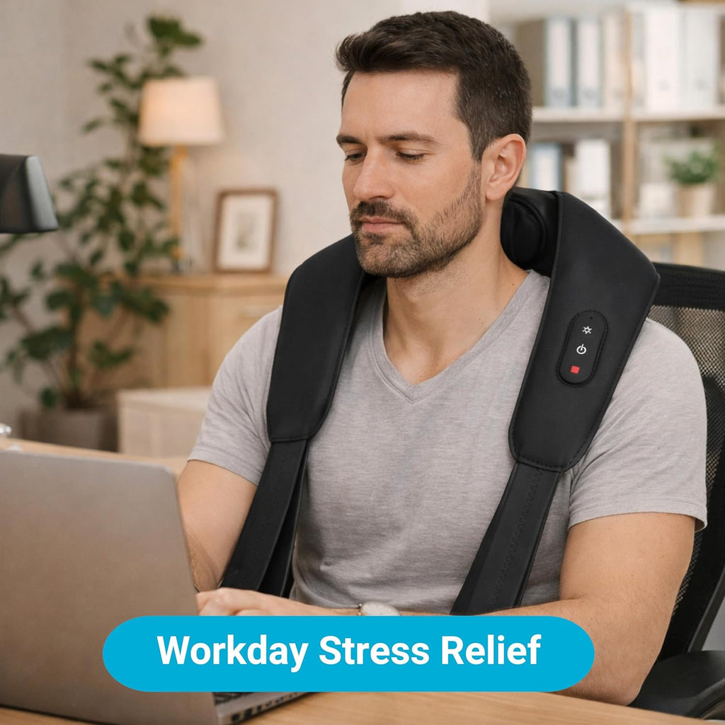 Daiwa Felicity Momizo Neck and Shoulder Massager – 4 Deep Kneading Nodes, Heat Therapy, Rechargeable, Hands-Free, One-Touch Control