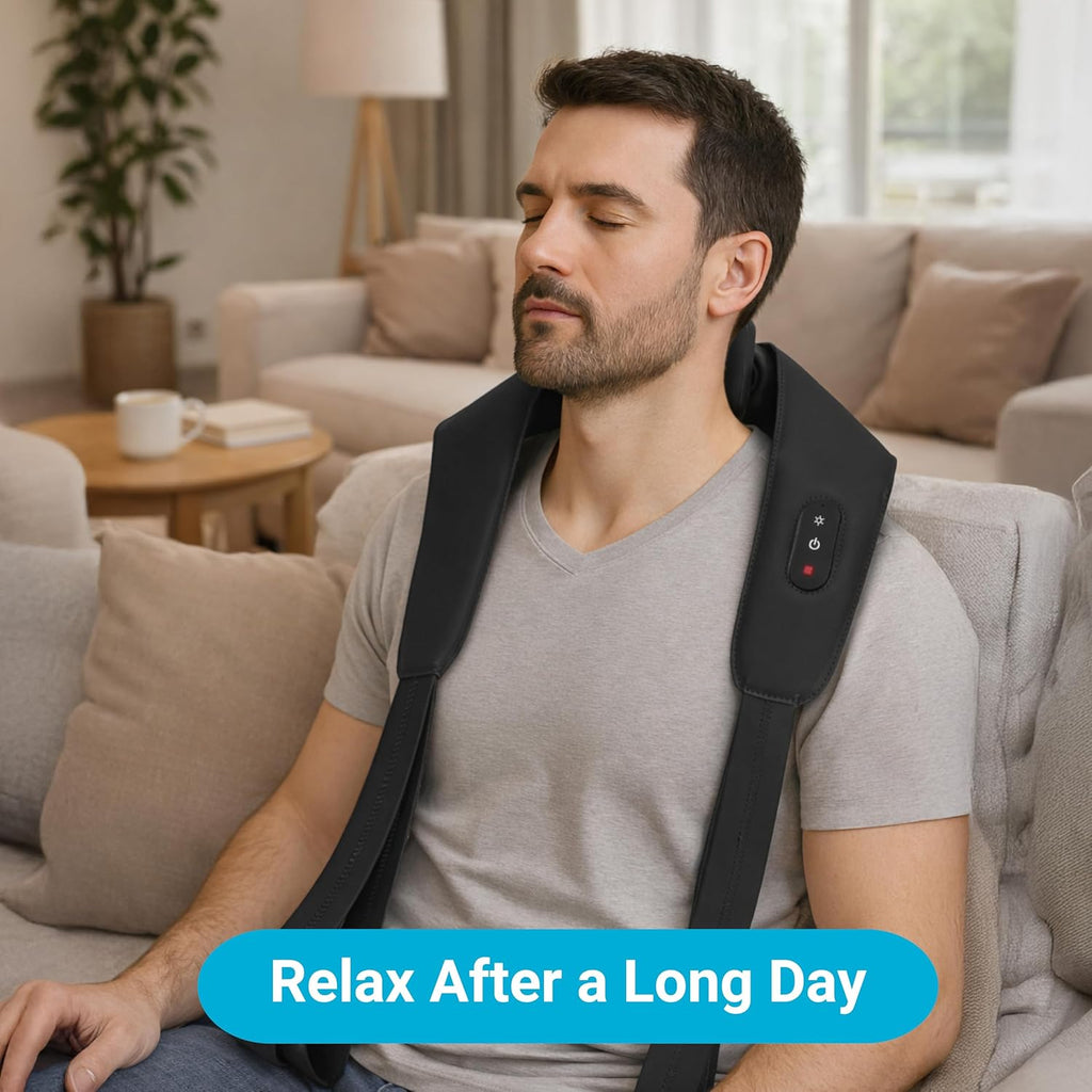 Daiwa Felicity Momizo Neck and Shoulder Massager – 4 Deep Kneading Nodes, Heat Therapy, Rechargeable, Hands-Free, One-Touch Control