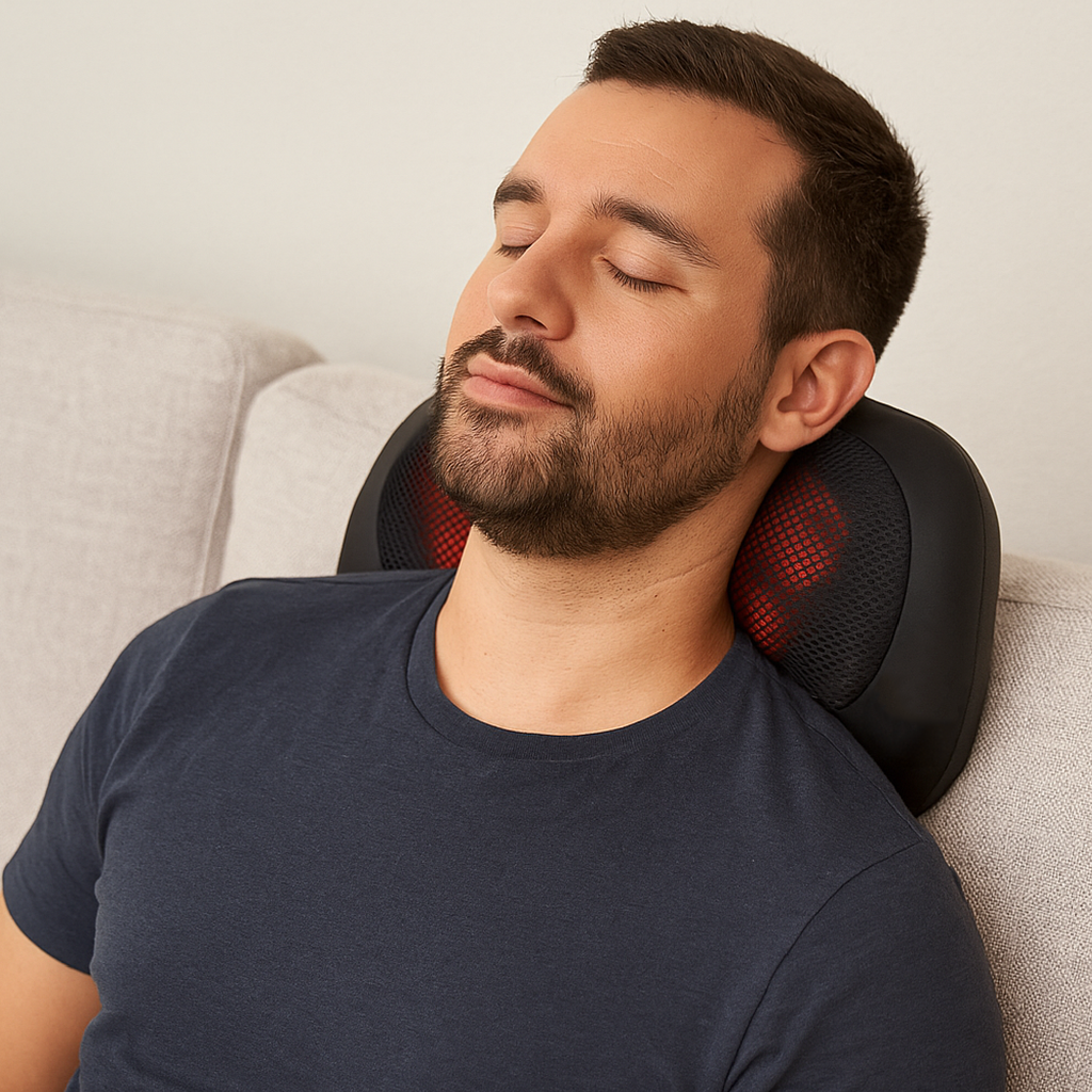 Daiwa Felicity Happy Back Day Shiatsu Neck & Back Massager with Heat – 8 Kneading Nodes, 15-Min Auto-Off, Ergonomic Hands-Free Design, Lightweight Portable Massage Pillow
