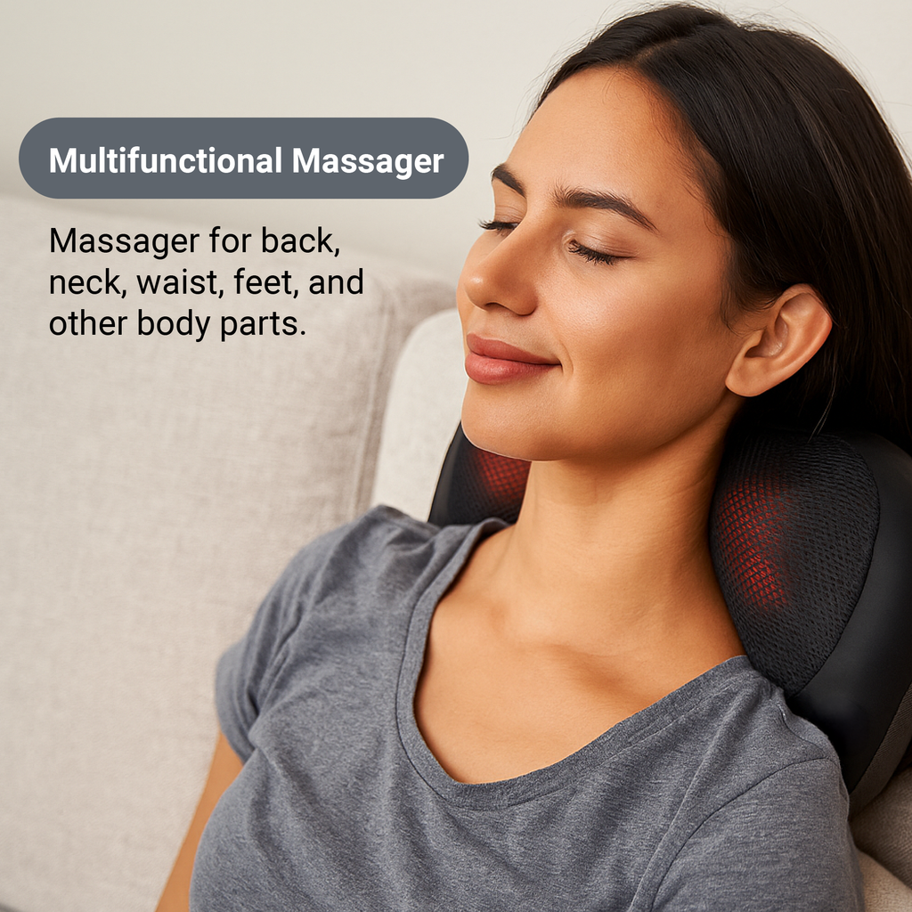 Daiwa Felicity Happy Back Day Shiatsu Neck & Back Massager with Heat – 8 Kneading Nodes, 15-Min Auto-Off, Ergonomic Hands-Free Design, Lightweight Portable Massage Pillow
