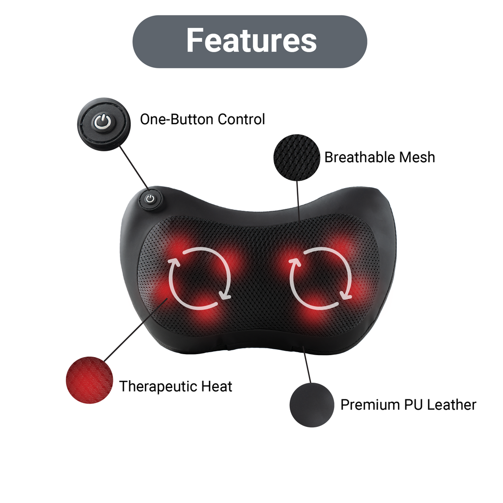 Daiwa Felicity Happy Back Day Shiatsu Neck & Back Massager with Heat – 8 Kneading Nodes, 15-Min Auto-Off, Ergonomic Hands-Free Design, Lightweight Portable Massage Pillow