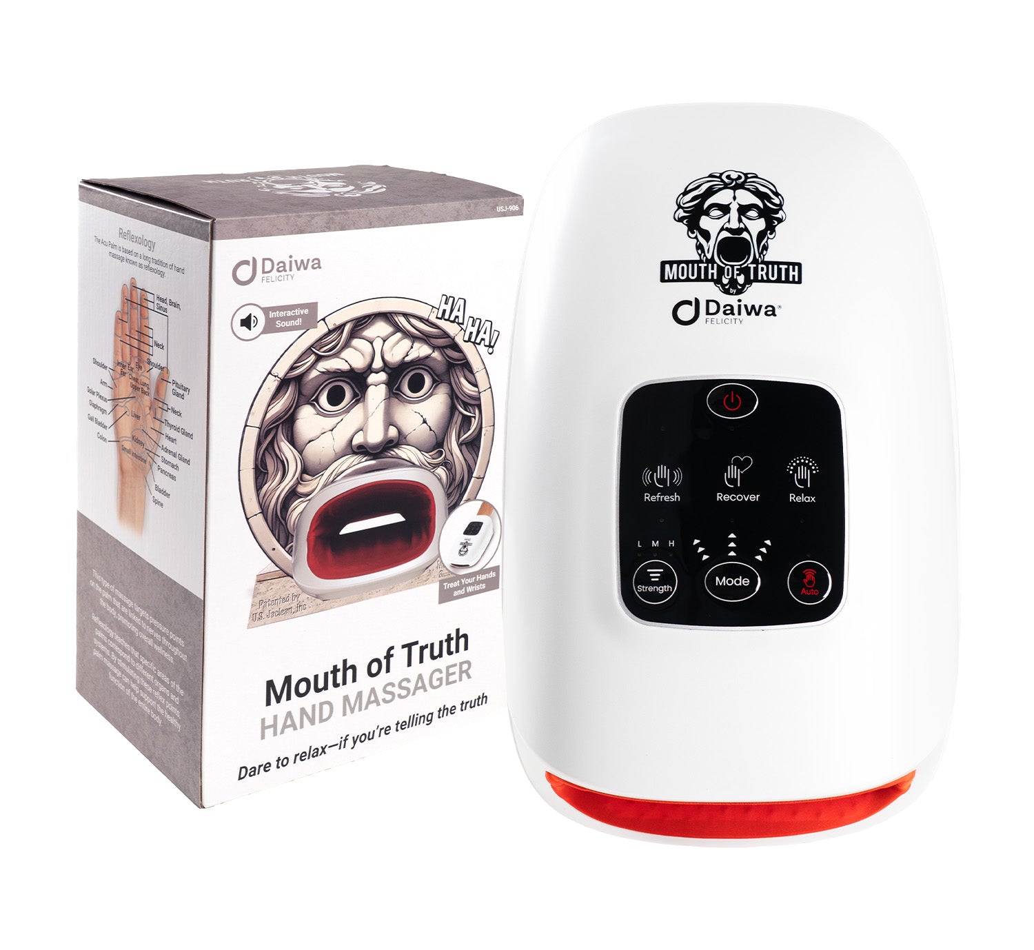 Daiwa Felicity Mouth of Truth Hand Massager – Laughing Air Compression, Reflexology, Cordless, 3 Modes for Hand Pain Relief