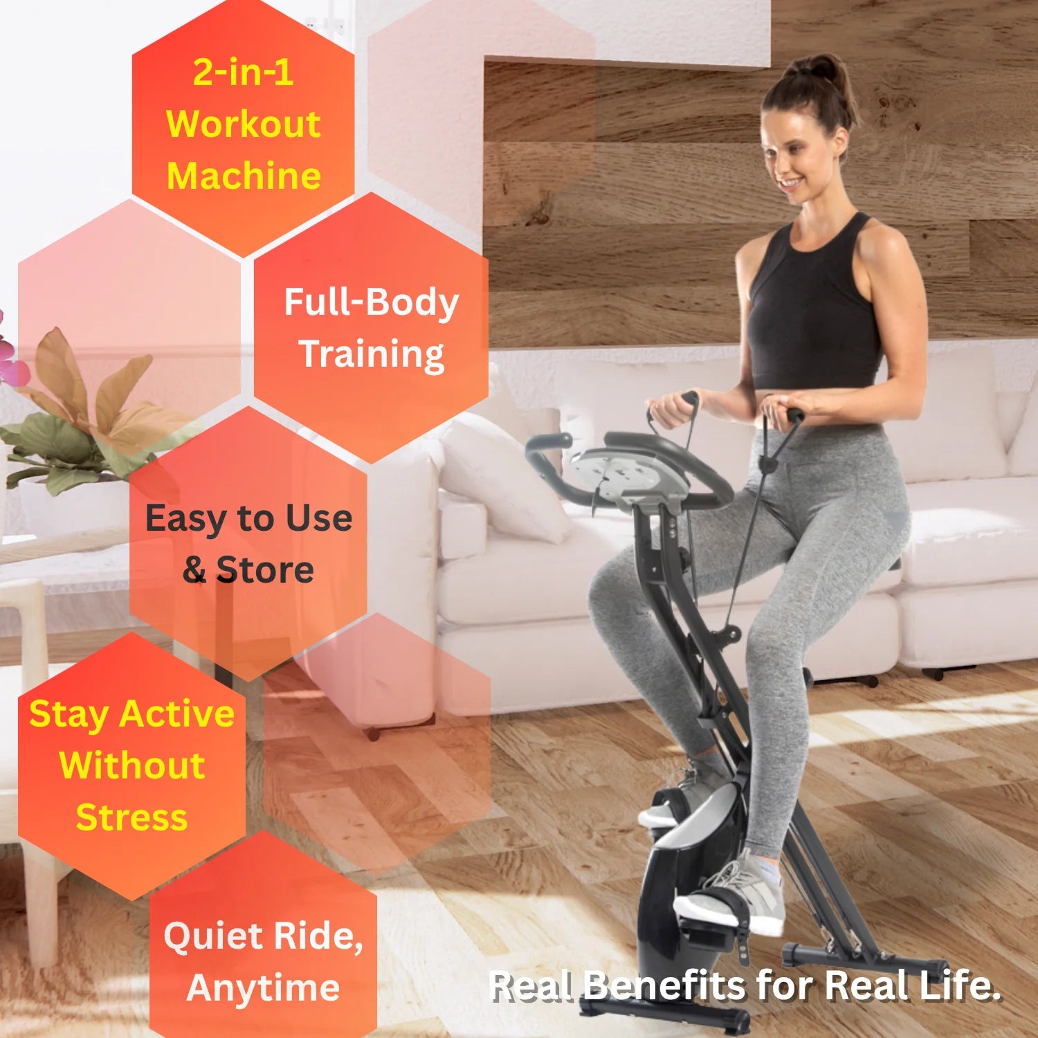 Daiwa Felicity Ez Bike Pro Folding Exercise Bike with Resistance Bands, Compact Design, Adjustable Seat Height