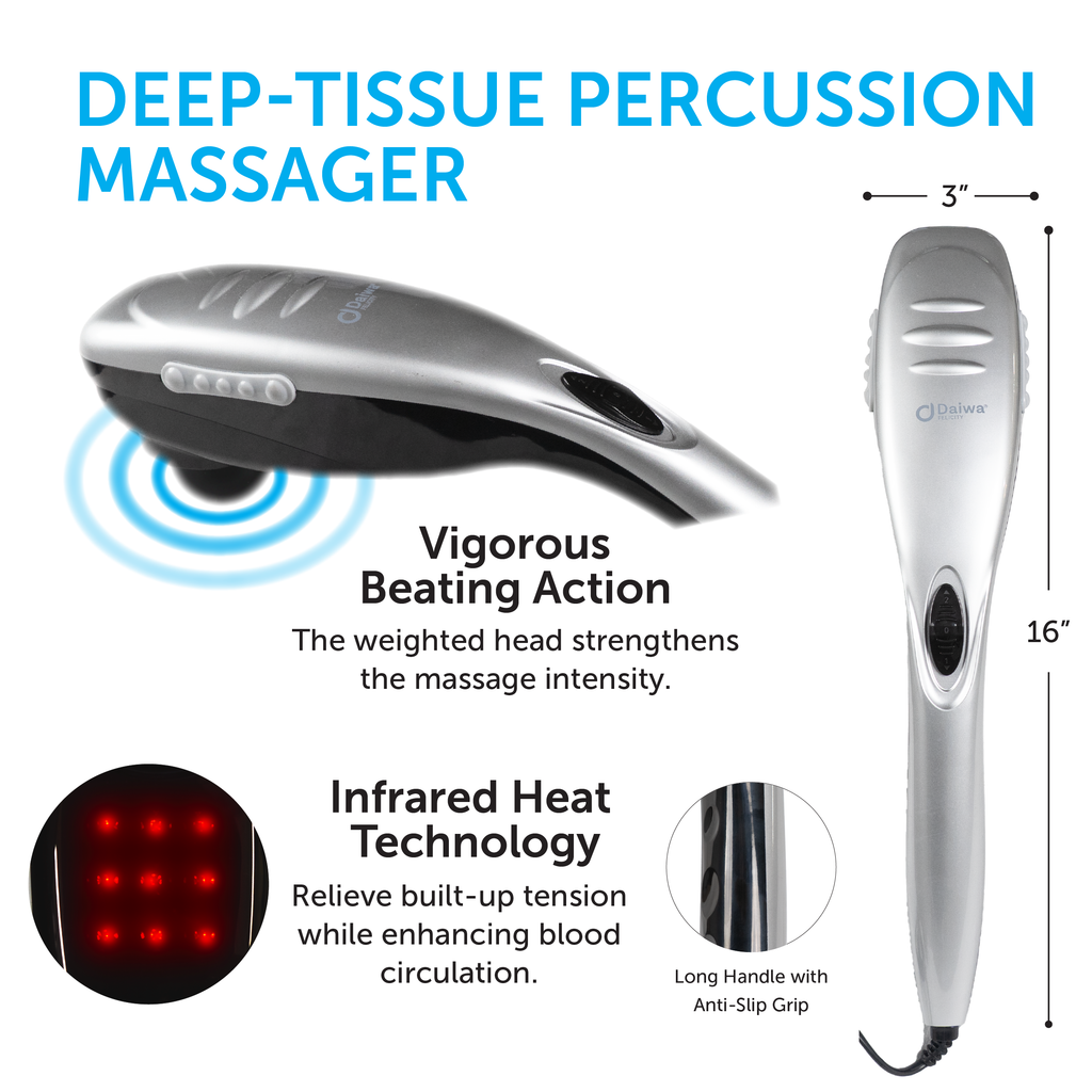 Daiwa Felicity Electric Handheld Massager Tapping Pro - Deep Tissue, Back, Neck, Shoulder, Leg, and Calf Muscle Massager - FSA HSA Eligible Massage Machine with Heat for Pain and Stress Relief