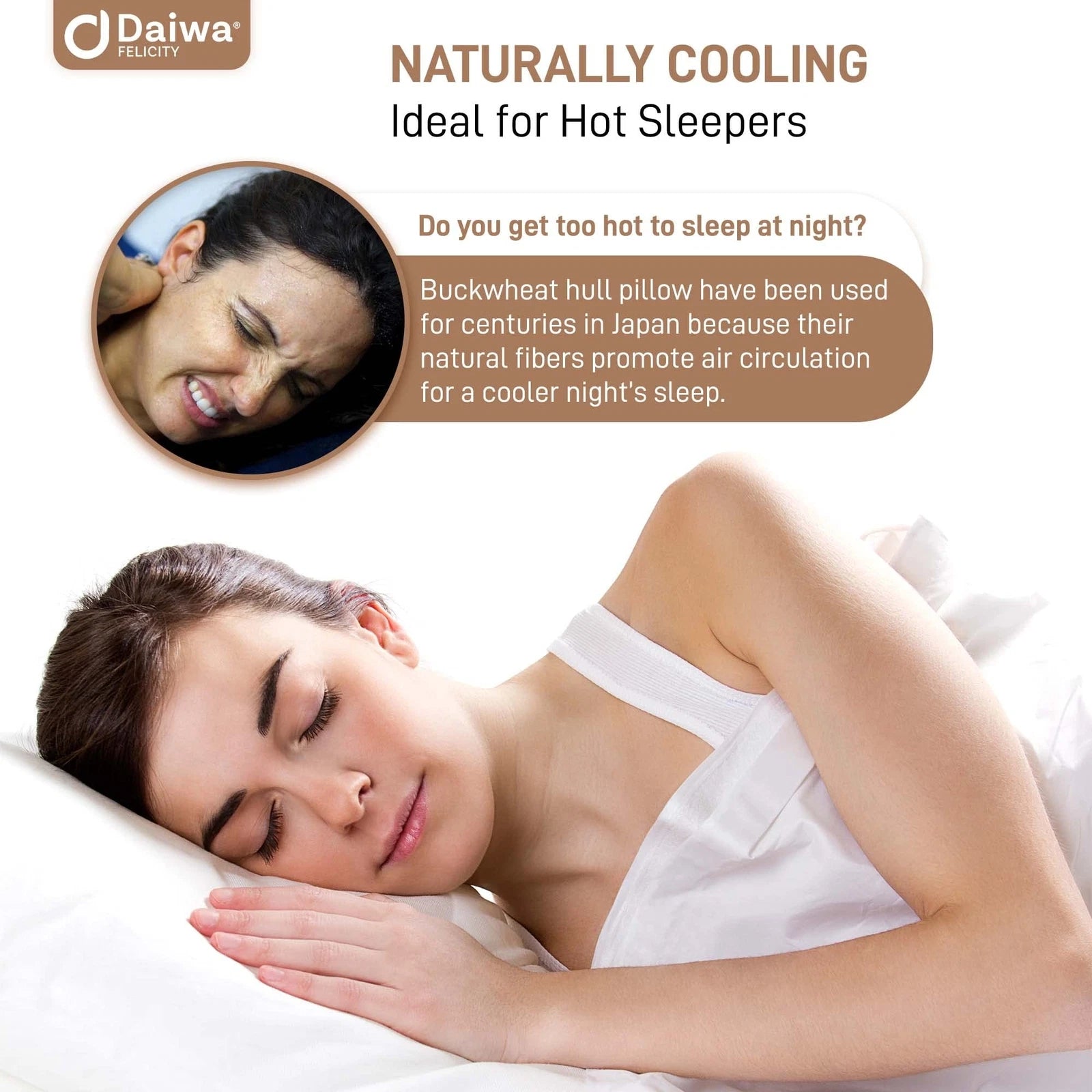 Daiwa Felicity Natural Premium Buckwheat Sobakawa Pillow with Pillow Protective Cover
