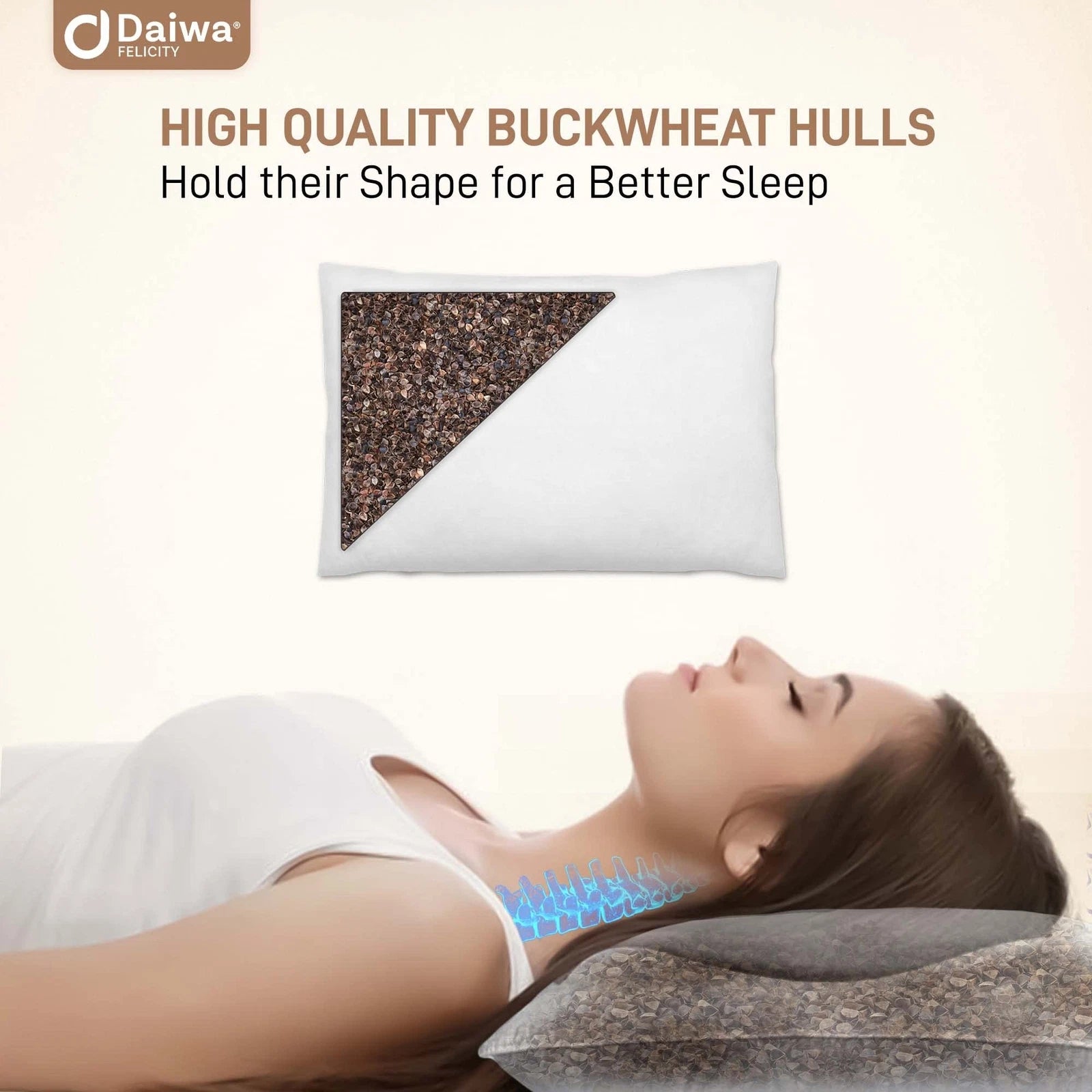Daiwa Felicity 100% Natural Premium Buckwheat Sobakawa Pillow with Pillow Protective Cover