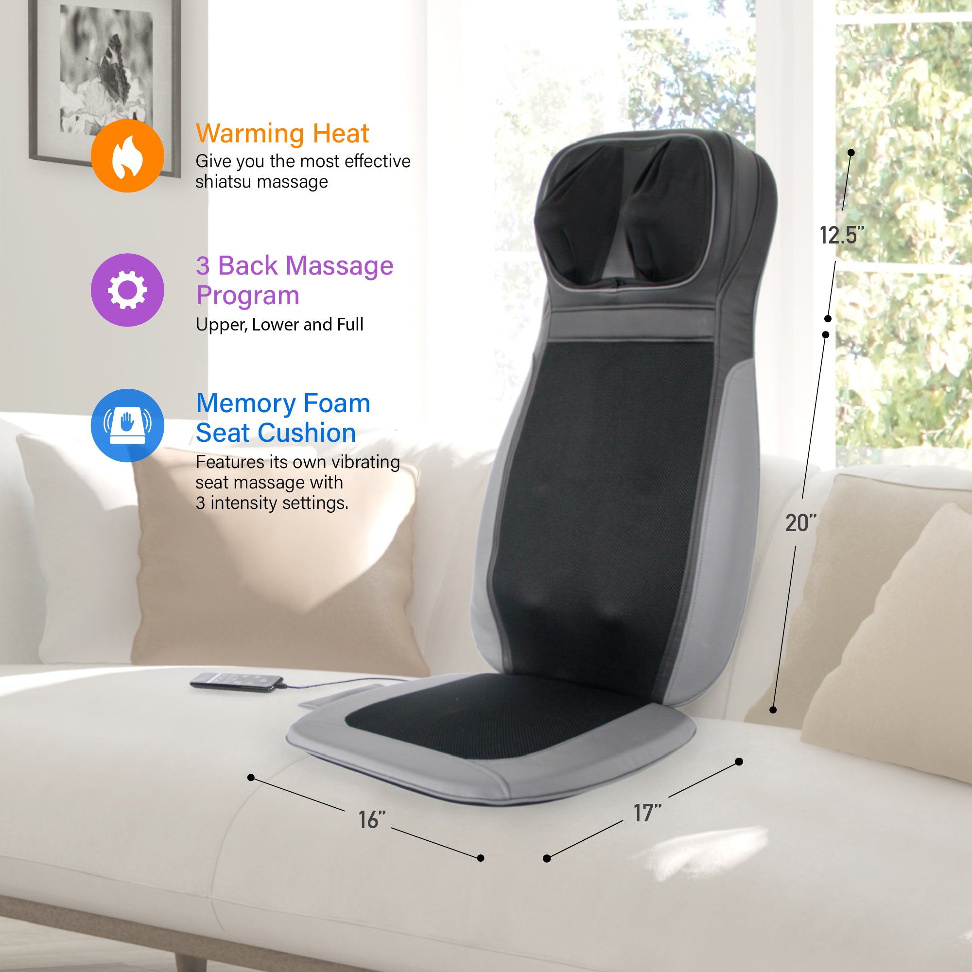 Comfier Vibration Massage Seat Cushion,Back Massager with Heat - 2206g, Size: One size, Gray